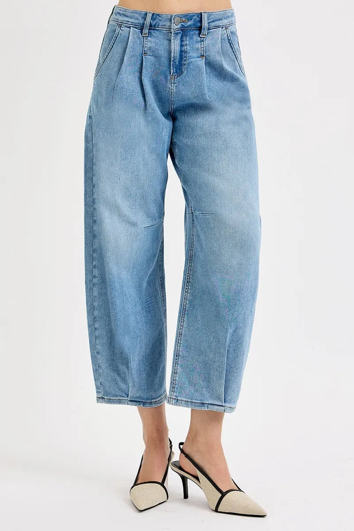 Medium Risen Full Size Mid Rise Fit Crop Wide Volume Leg Jeans Plus Size