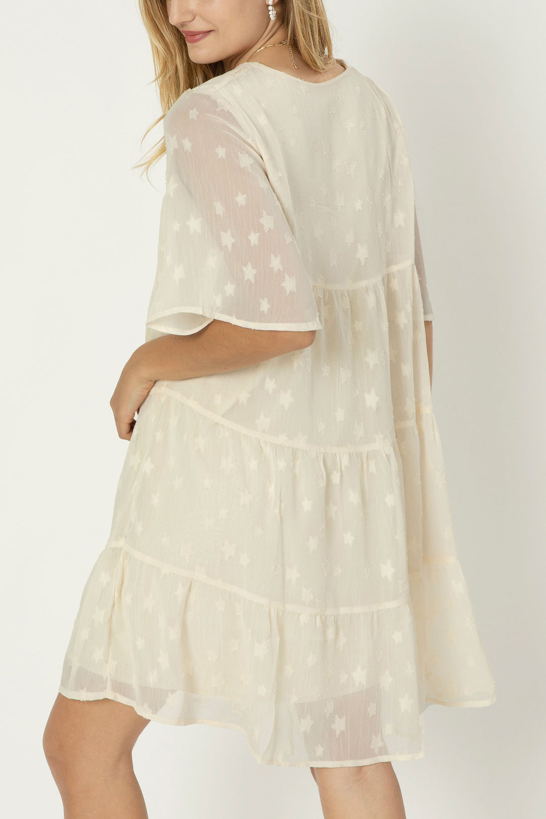 Cream Beige A Line Tiered Dress | Anekay