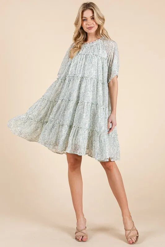 Lime N Chili Ditsy Floral Print Sheer Ruffle Detail Mini Dress 1