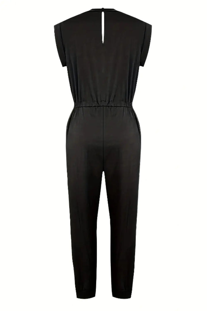 Black Drawstring Round Neck Sleeveless Jumpsuit