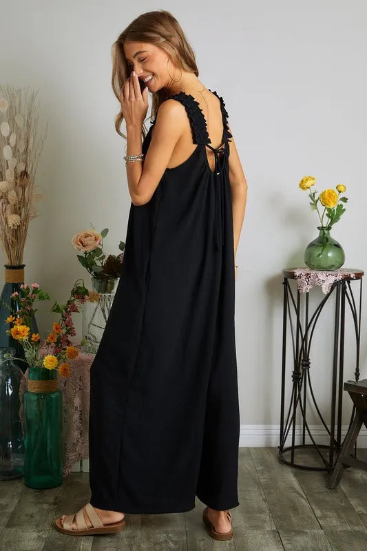 Black Adora Elastic Ruffle Shoulder Jumpsuit