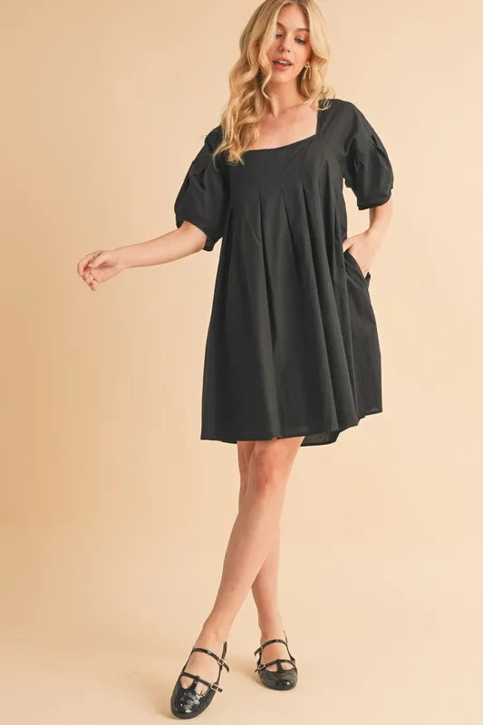 Aemi Co Square Neck Babydoll Dress With Pockets