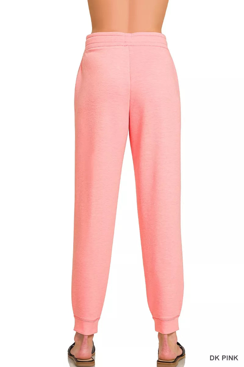 Dk Pink Zenana Drawstring Scuba Joggers With Pockets 2
