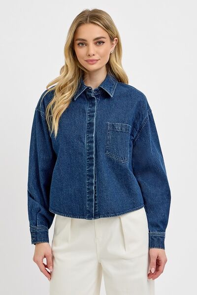 Dark Risen Button Up Long Sleeve Denim Shacket