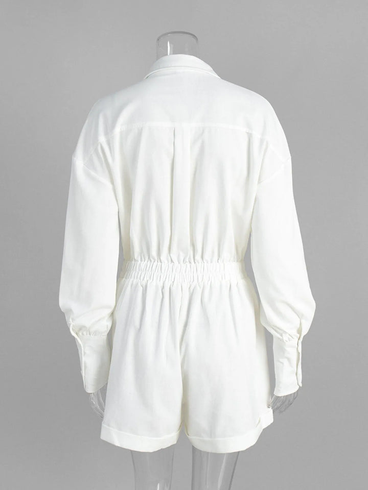 Casual Button Front Long Sleeve Romper