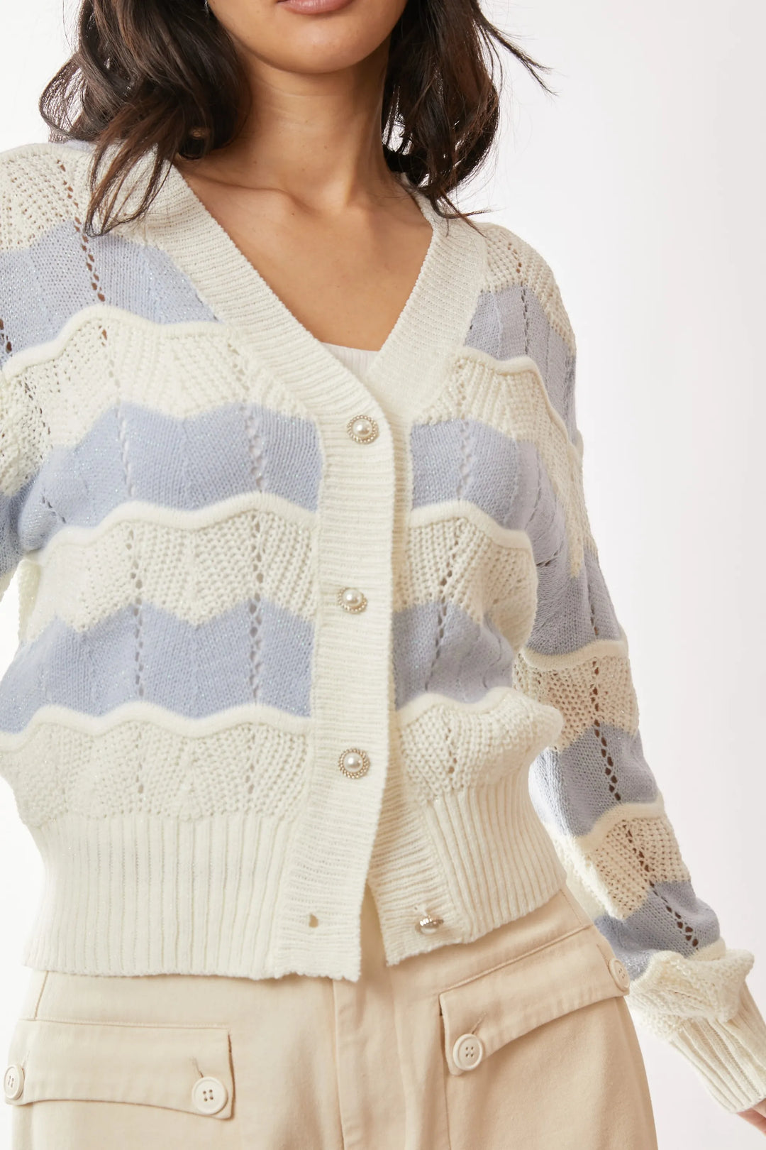 Davi Dani Button Up Front V Neckline Cardigan Sweater