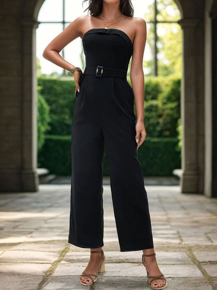 Black Perfee Tube Jumpsuit With Pockets