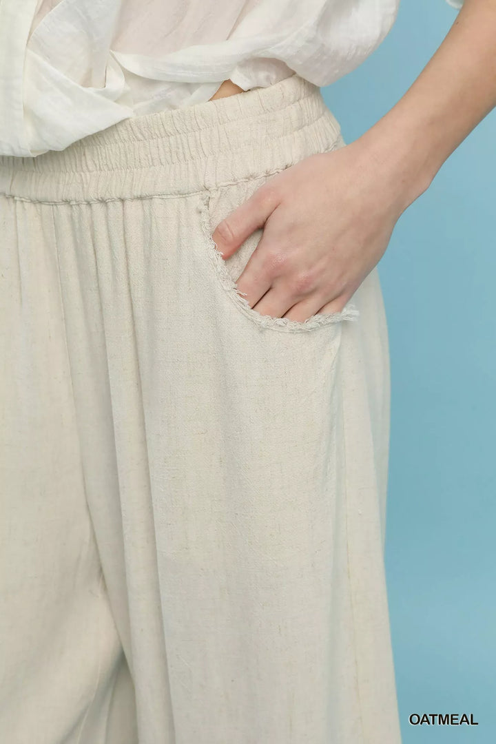 Umgee Lace Trim Fringe Hem Wide Leg Pants 1