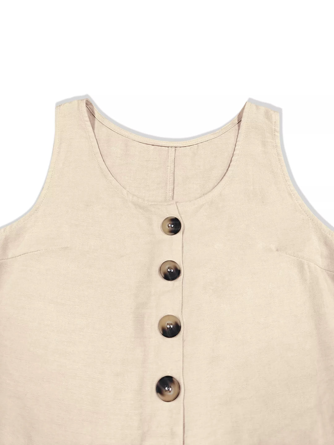 Cream Sleeveless Button Front Wide Leg Jumpsuit