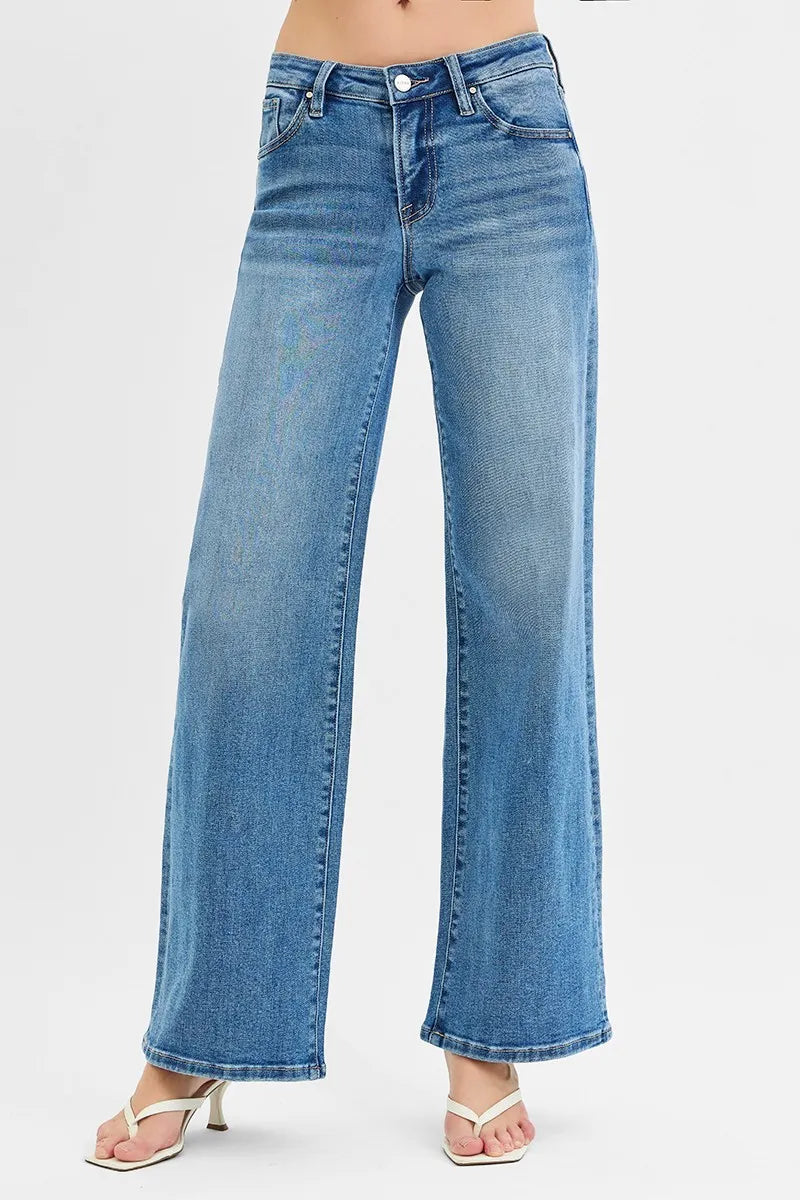 Medium Risen Full Size Low Rise Wide Leg Jeans Plus Size