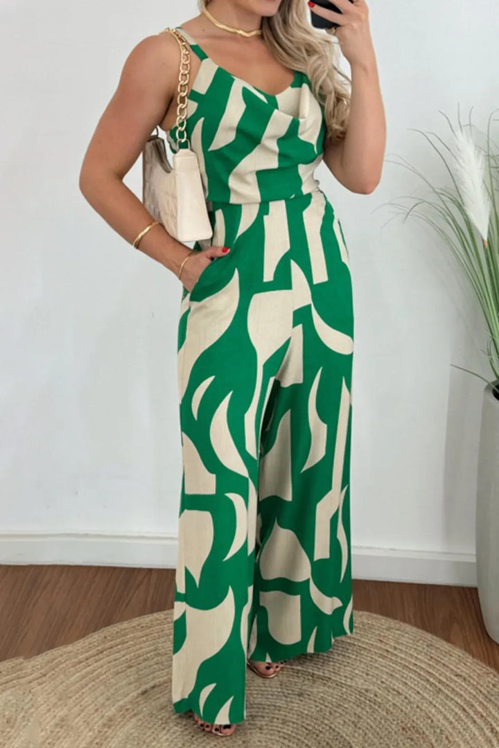 Sage Two Tone Spaghetti Strap Wide Leg Jumpsuit