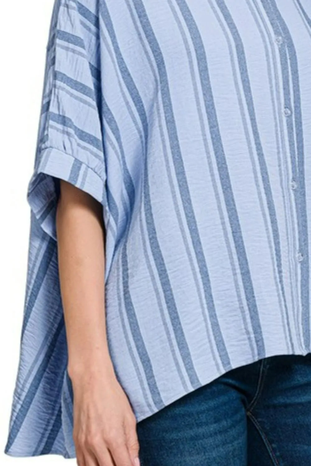 Zenana Woven Yarn Dye Stripe Oversized Button Down Shirt 2