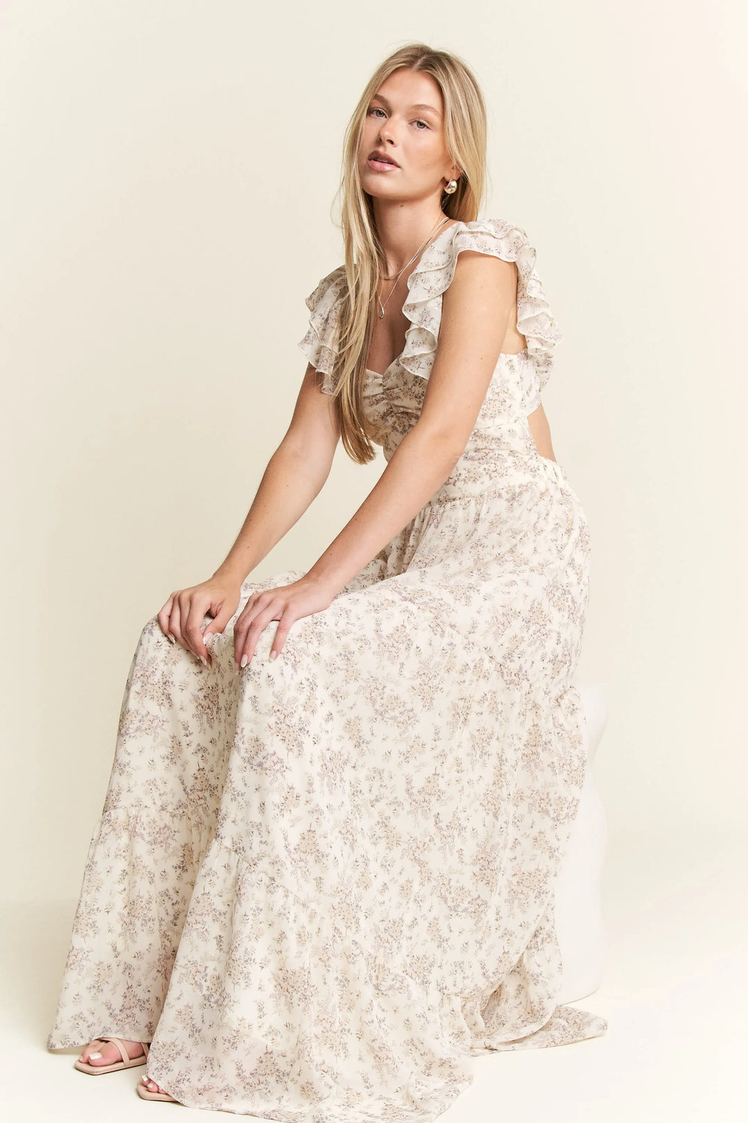 Ivory Jade By Jane Full Size Ruffle Sleeve Tiered Maxi Dress Plus Size