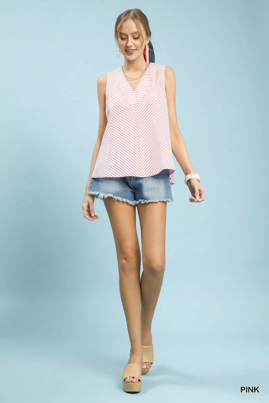 Umgee Mixed Stripe Sleeveless V Neck Top 1