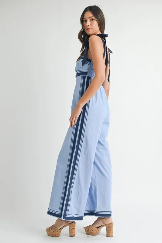 Mable Linen Mix Chevron Sail Shoulder Strap Jumpsuit