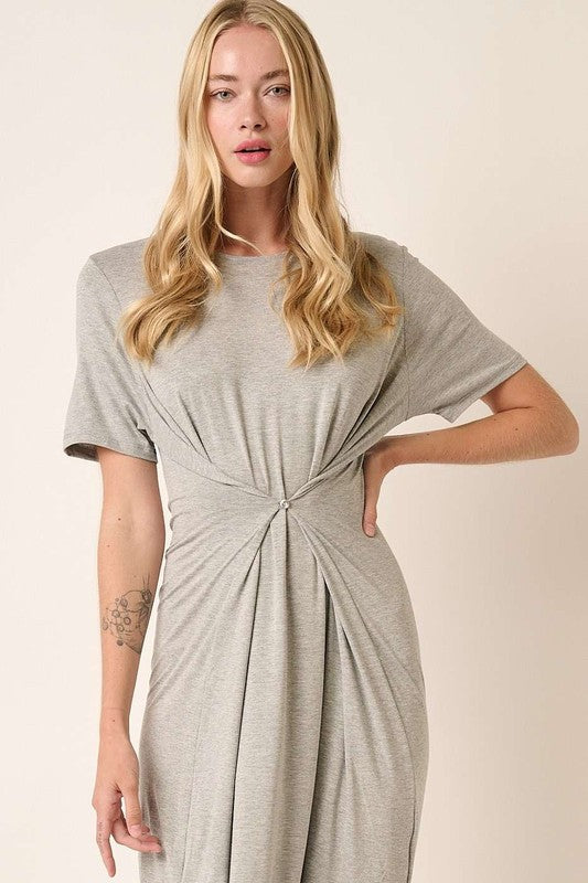 Heather Grey Mittoshop Side Slit Round Neck Short Sleeve Dress