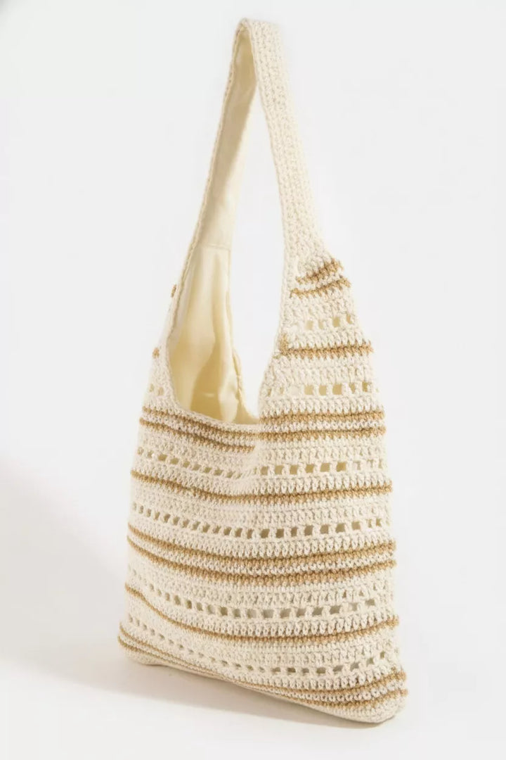Fame Two Tone Stripe Straw Tote Bag