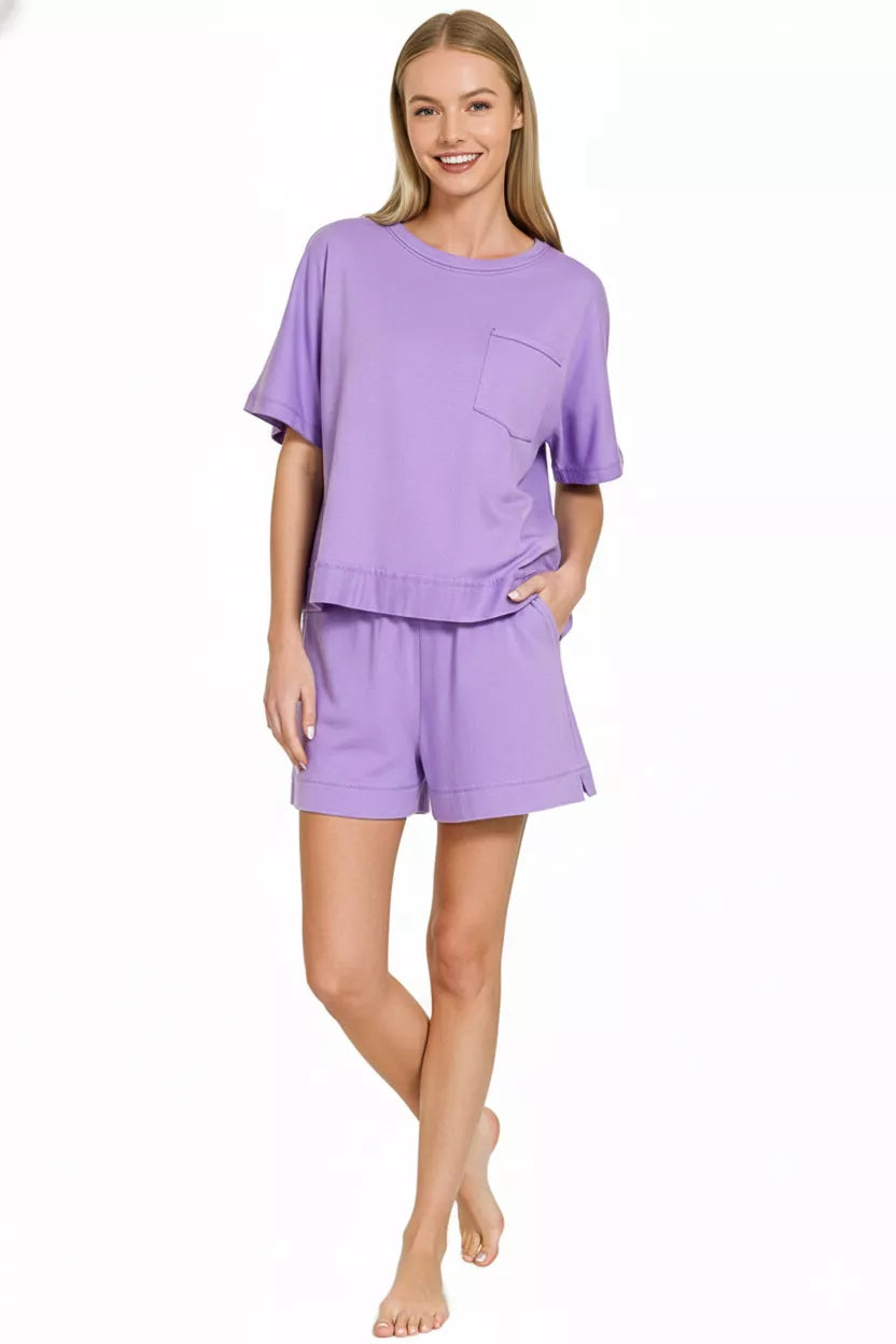 Lavender Zenana Exposed Seam Boxy Top Shorts Set 2