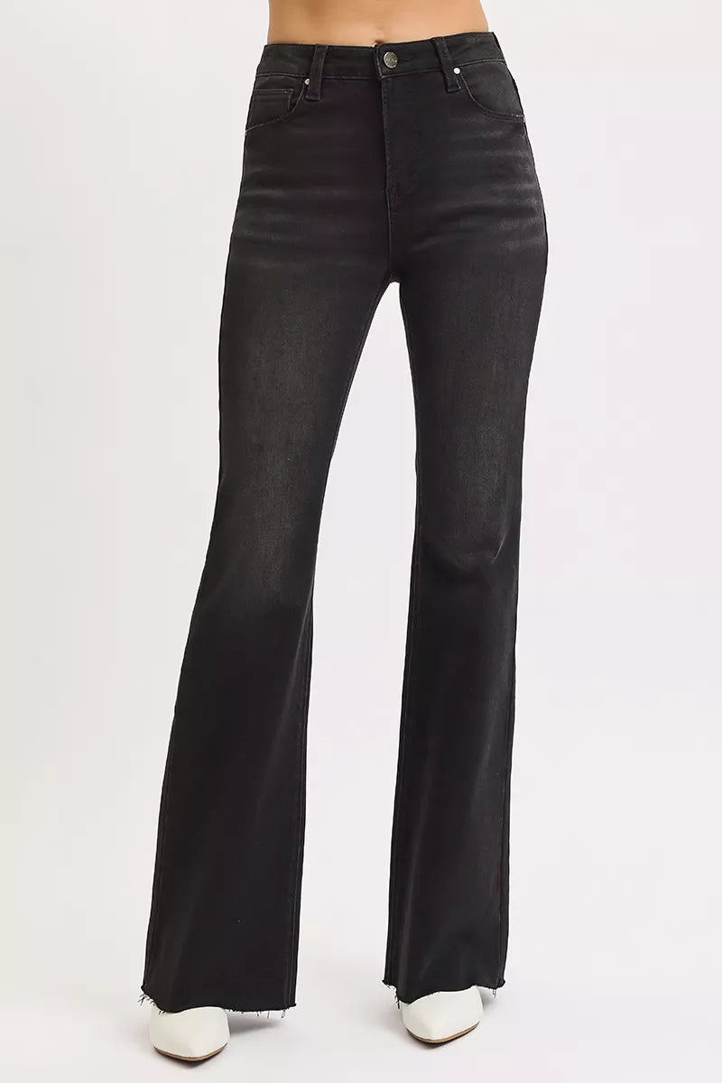 Black Risen Full Size High Rise Flare Raw Cut Hem Jeans Plus Size