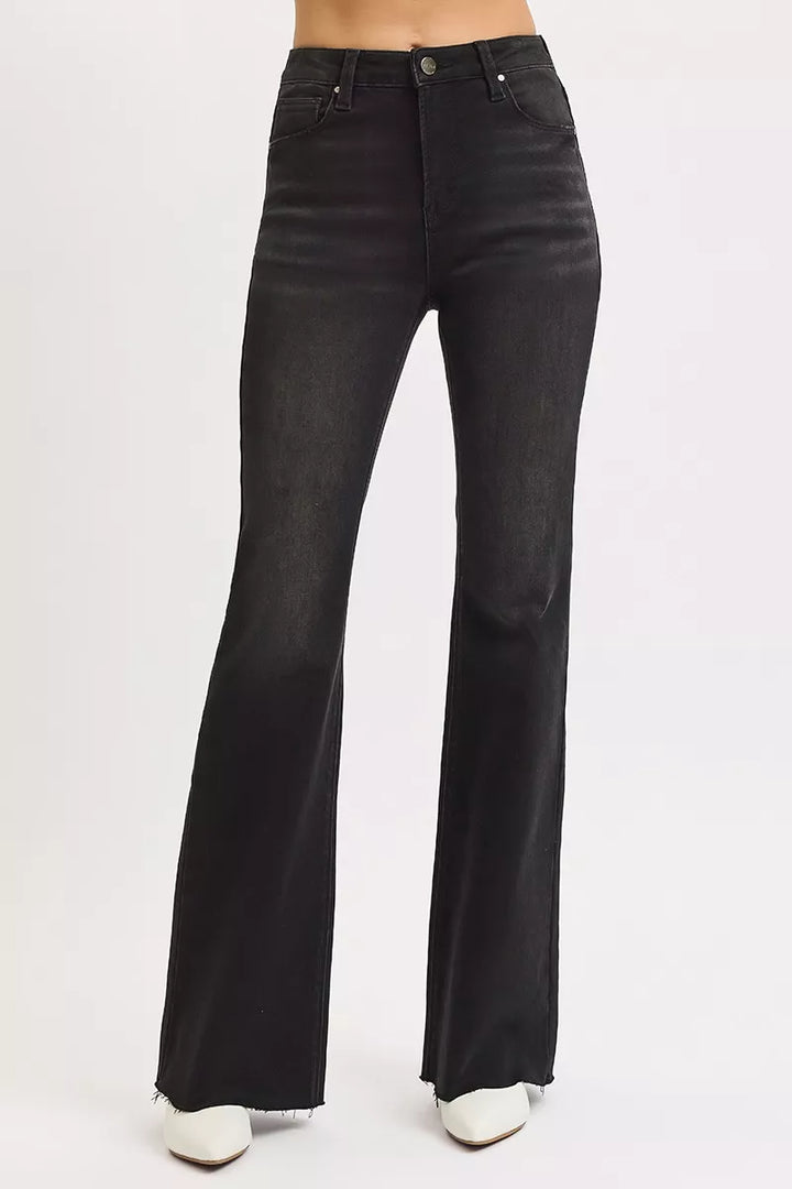 Black Risen Full Size High Rise Flare Raw Cut Hem Jeans Plus Size