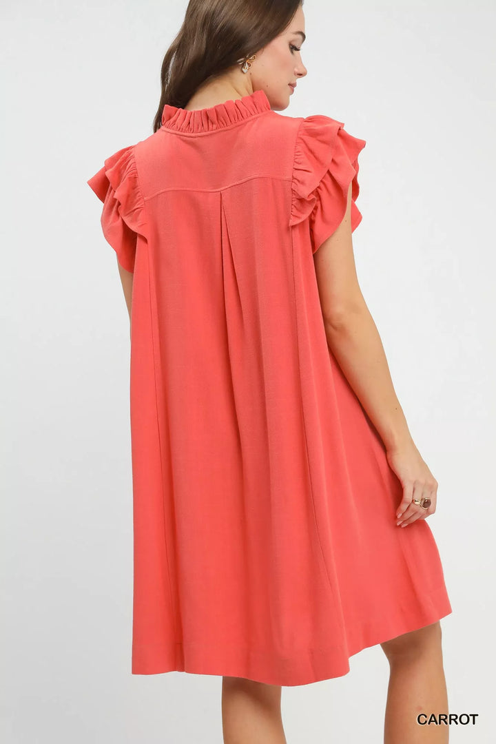 Umgee Linen Flutter Sleeve Shift Dress With Pockets 1