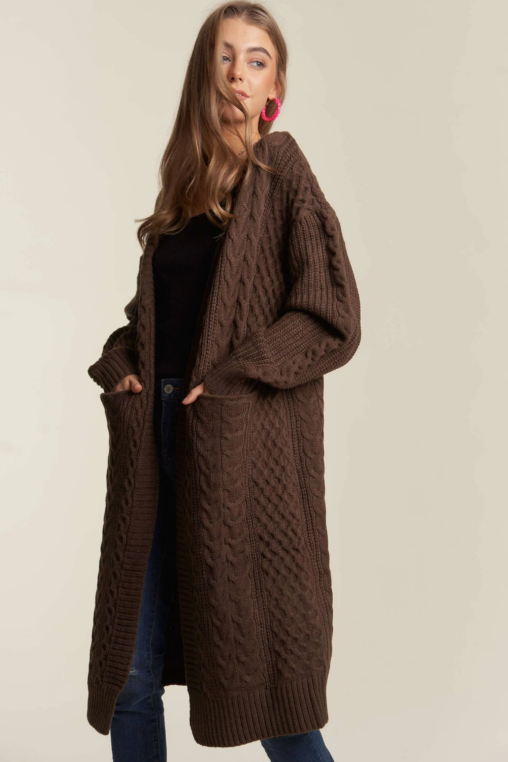 Brown Adora Cable Knit Sweater Cardigan 1