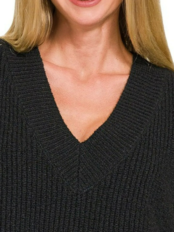 Black Zenana Oversized Sweater Vest With Side Slit 1