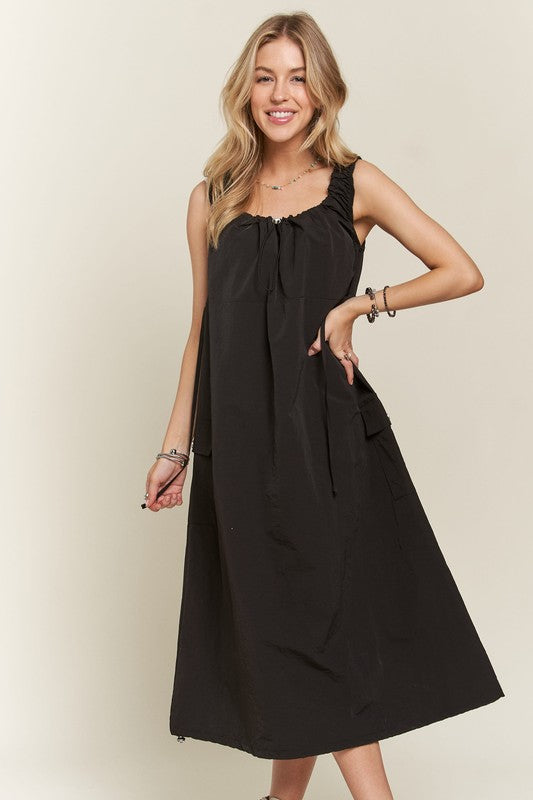 Black Adora Drawstring Slit Back Cargo Dress 1