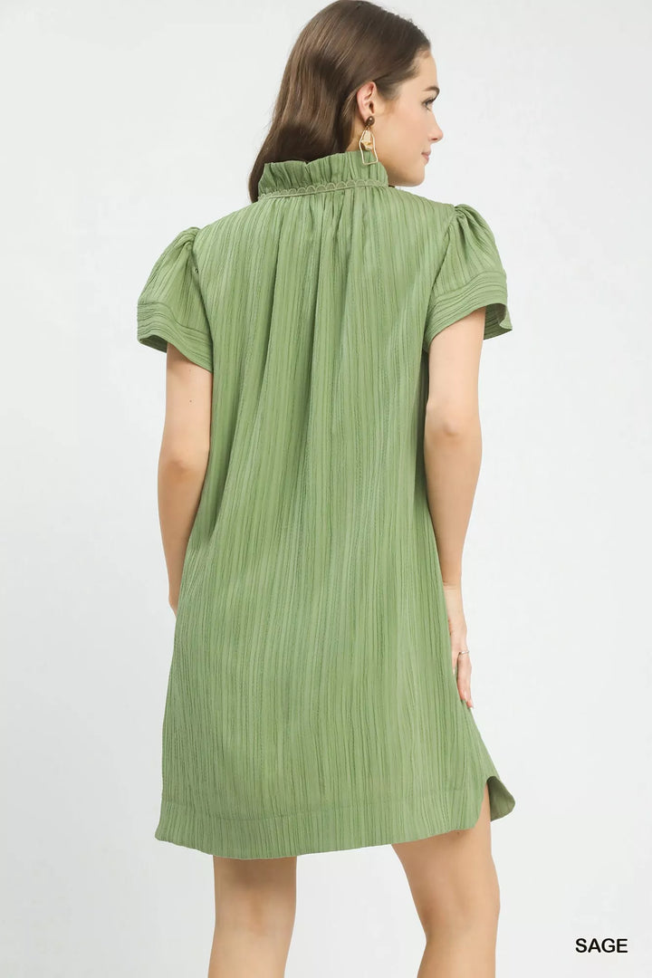 Sage Umgee Flutter Sleeve V Neck Shift Dress