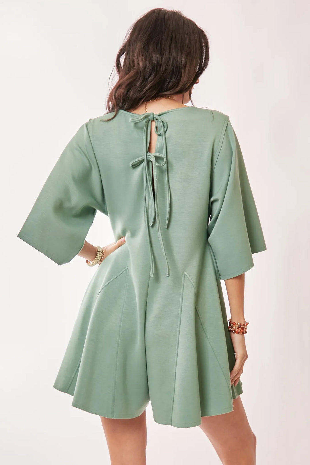 Davi Dani Solid Draped Sleeve Ties Back Skort Romper 1