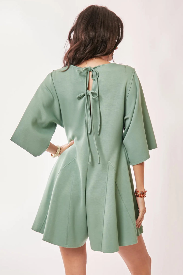 Davi Dani Solid Draped Sleeve Ties Back Skort Romper 1