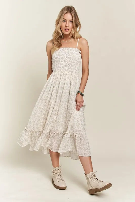 Adora Smocked Floral Ruffled Hem Cami Dress