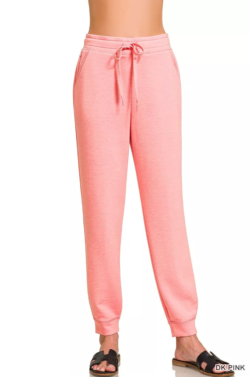 Dk Pink Zenana Drawstring Scuba Joggers With Pockets 2