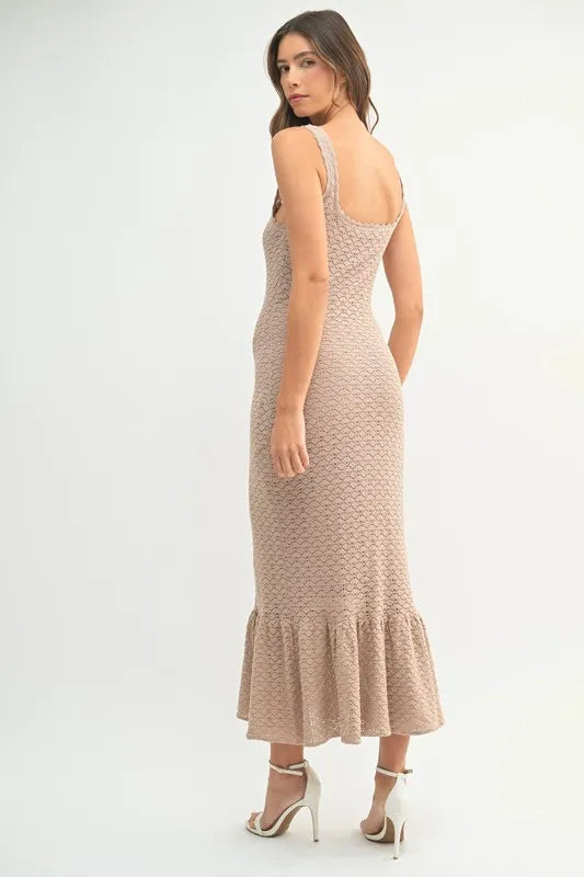 Mable Ruffled Hem Sleeveless Crochet Knit Midi Dress 1
