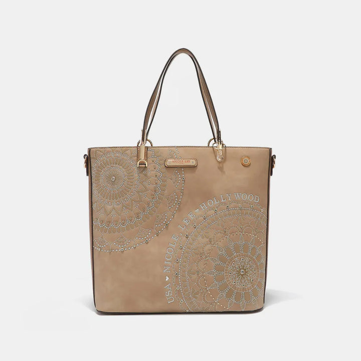Nicole Lee Usa Metallic Stitching Embroidery Inlaid Rhinestone Tote Bag