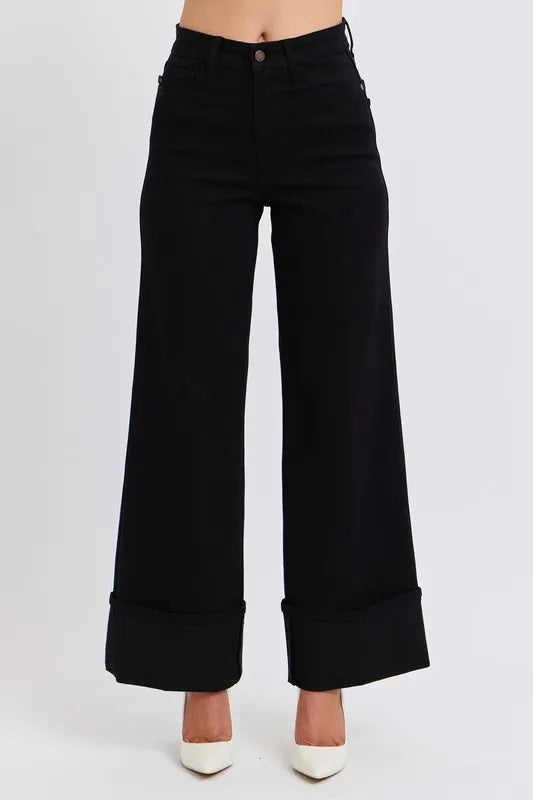 Bk Judy Blue Full Size High Waist Reto Wide Leg W Cuff Plus Size