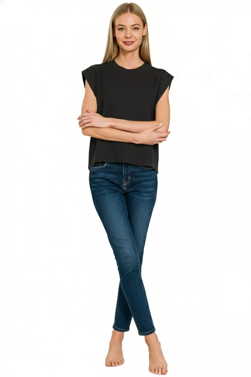 Black Zenana Round Neck Viscose Sweater Vest 5