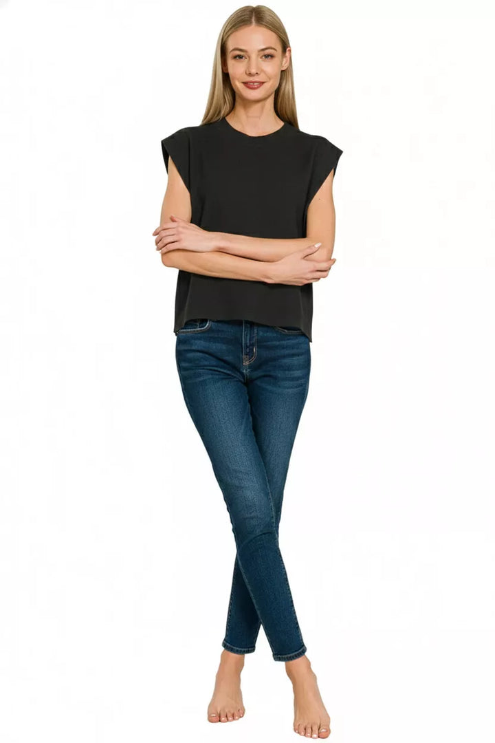 Black Zenana Round Neck Viscose Sweater Vest 5