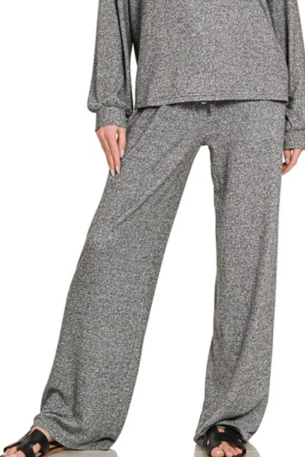 Gray Zenana Soft Melange Hacci Long Slv Tee Pants Set