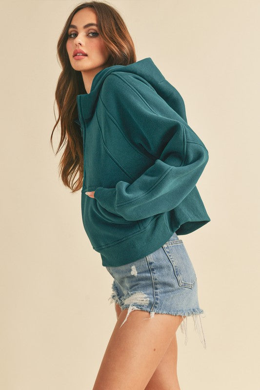 Aemi Co Half Zip Raglan Sleeve Hoodie With Kangaroo Pocket 1