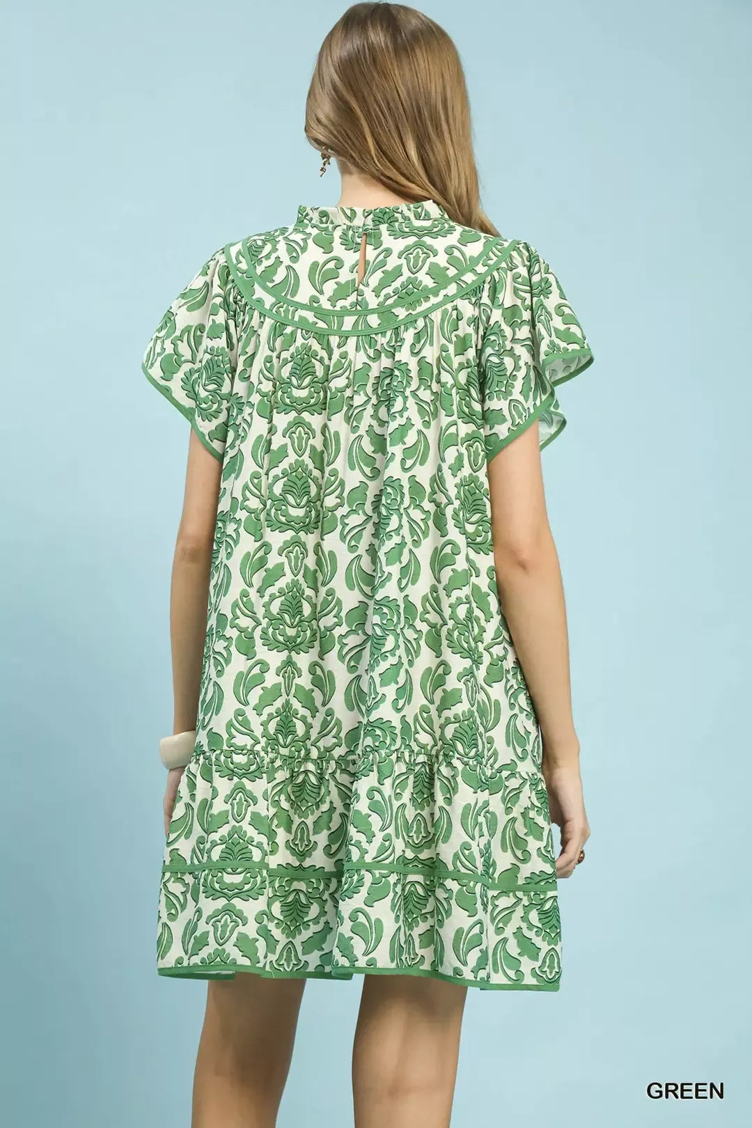 Green Umgee Abstract Print Babydoll Mini Dress 1