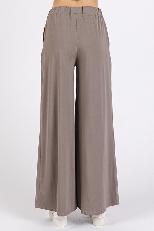 Smokey Taupe Mittoshop Yoga Air Stretch Elastic Waist Wide Leg Pants 2