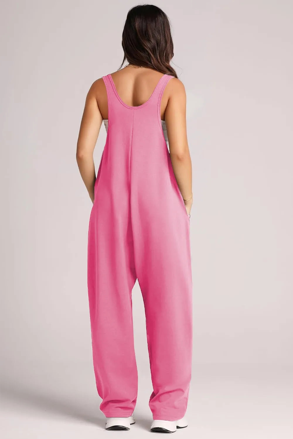 Hot Pink Lovelet Wide Strap Jumpsuit With Pockets