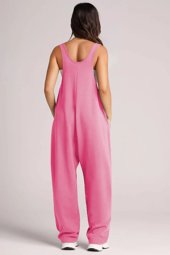 Hot Pink Lovelet Wide Strap Jumpsuit With Pockets