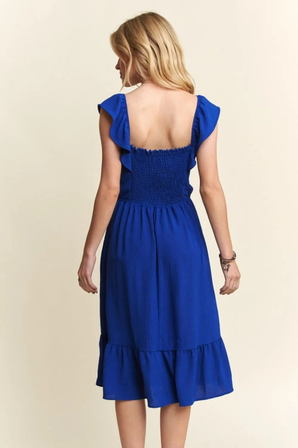 Royal Blue Adora Smocked Square Neck Ruffled Cap Sleeve Dress 1