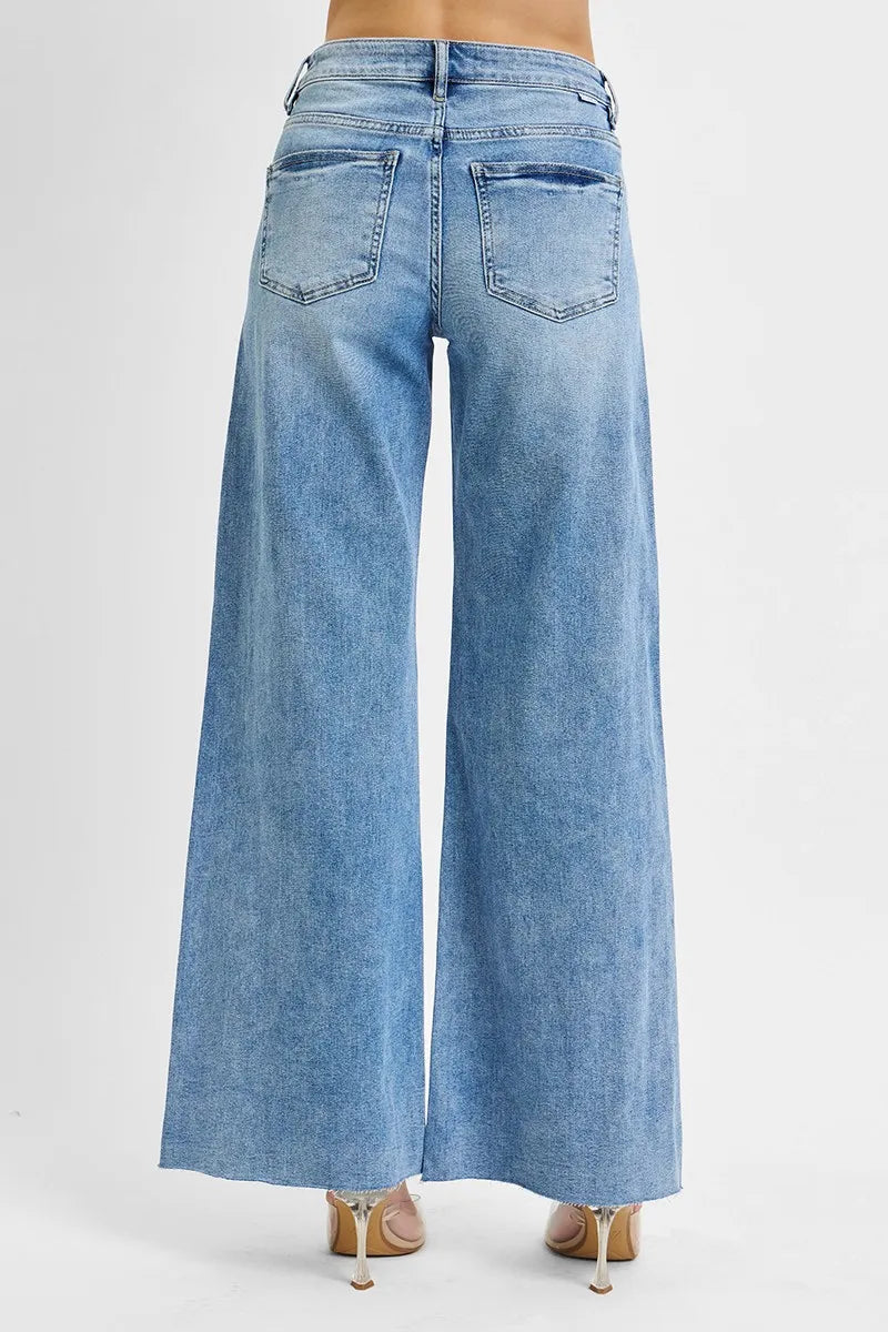 Light Risen Full Size Tummy Control High Rise Ankle Palazzo Jeans Plus Size