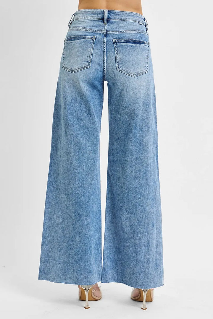 Light Risen Full Size Tummy Control High Rise Ankle Palazzo Jeans Plus Size