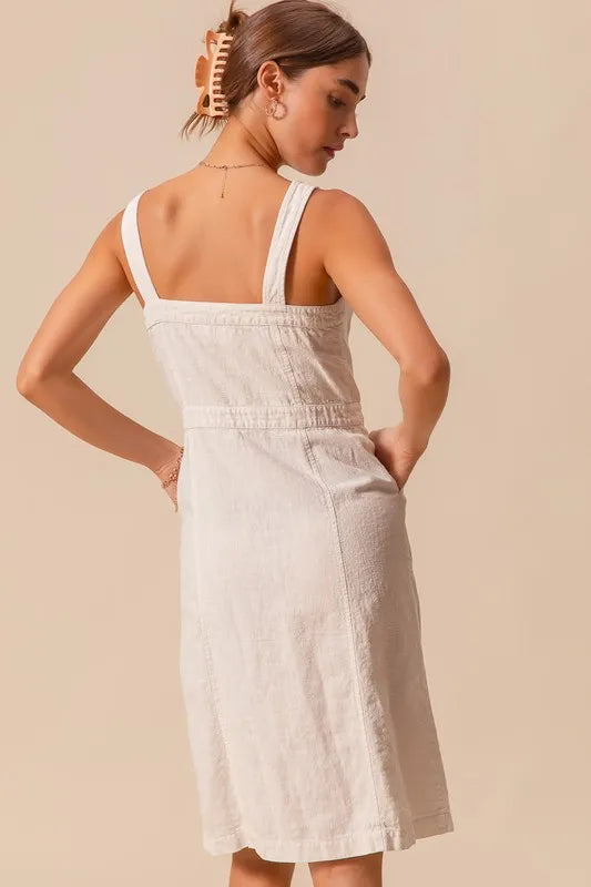 Off White So Me Button Down Pocket Front Pinafore Dress