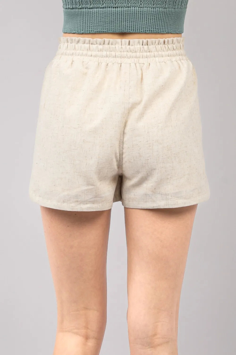Oatmeal Very J Drawstring Elastic Waist Linen Shorts 1