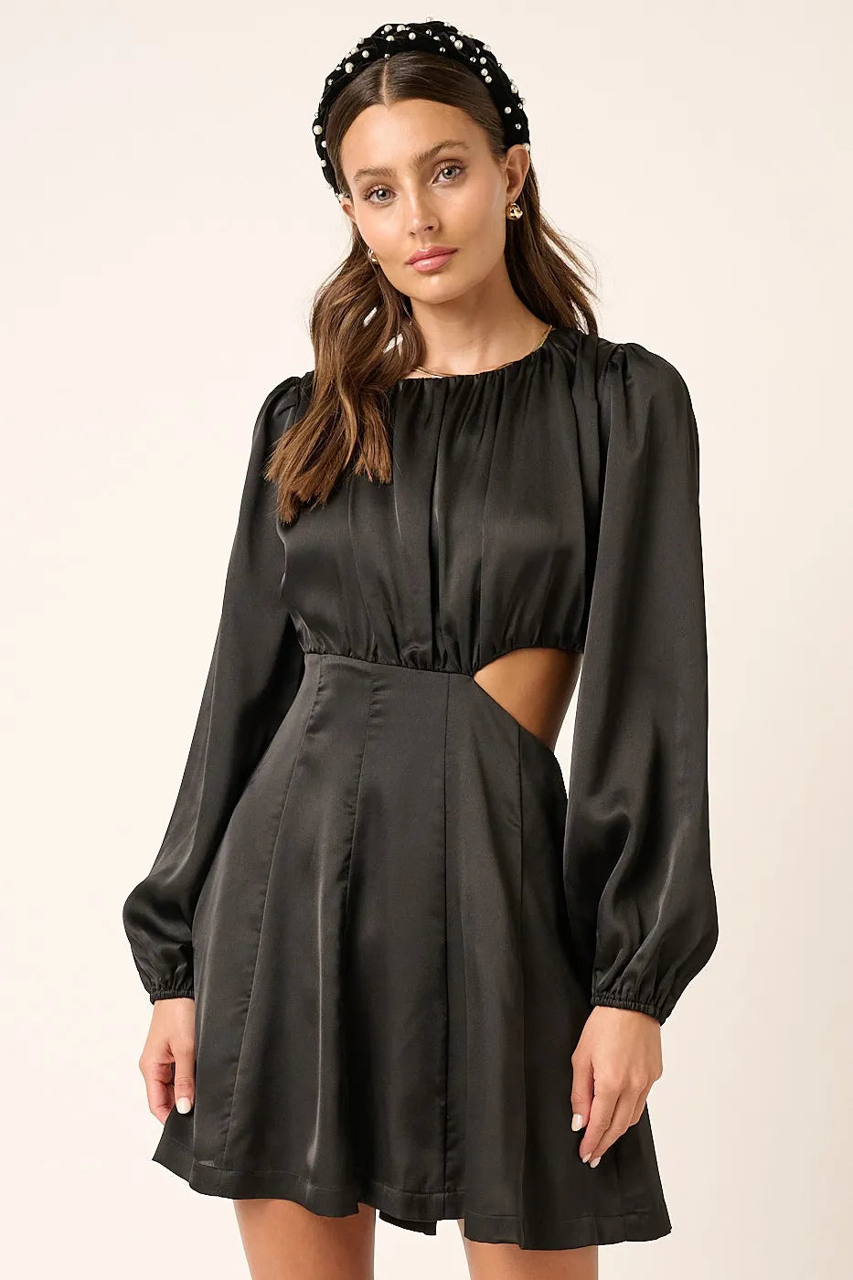 Black Mittoshop Satin Side Cutout Detail Mini Dress 2